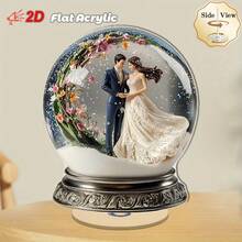 1 pieza Decoración de escritorio acrílica 2D con pareja giratoria en bola de nieve, ideal para celebraciones románticas y elegante exhibición en el hogar - A - Ver 2