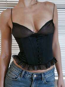2026 New Mesh Corset-Style Strapless Top Designer-Inspired High-End Women's Wear Spring/Summer Collection - Black - View 1