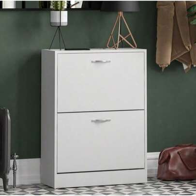 Shoe Cabinet With 2-Drawers, Shoe Cabinet With 2 Spacious Drawers Storage Shoe Rack Organizer Stainless Steel Handles, Entryway Hallway Furniture