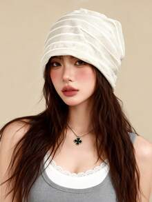 1顶条纹宽松针织帽，休闲简约风格，轻盈透气设计，多种颜色可选，均码，适合大多数女性和青少年，适合日常佩戴、街头穿搭、旅行和通勤，四季皆宜的时尚头饰。 - A - 查看 5