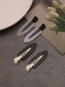 4pcs Black & White Polka Dot Hair Clips, Seamless Bangs Clips, Stylish Side Hairpins, High-End Alligator Hair Clips - Multicolor - View 3