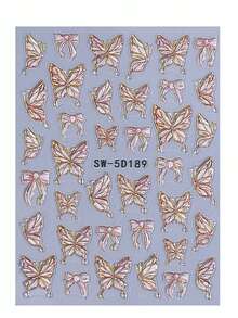 2片装5D蝴蝶浮雕美甲贴纸，金色渐变美人鱼全息复古蝴蝶DIY美甲贴花，Y2K全息滑动美甲装饰 - 彩色 - 查看 4