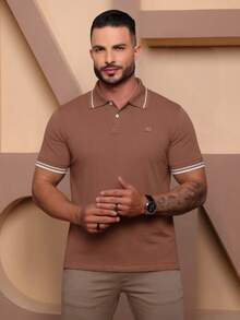 Men's Polo Shirt With Cuffs, Men's Cotton T-Shirt - 巧克力棕 - 查看 10