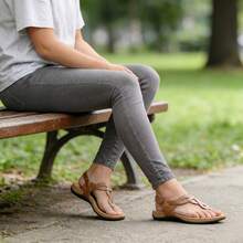 Athlefit Women's Orthopedic Arch Support Sandals - Comfortable Thong T-Strap Orthotic Casual Flat Sandals For Women - Solbränna - Visa 5