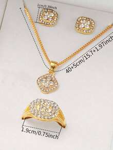 5pcs Women's Quartz Watch Set, Includes Quartz Watch With Roman Numeral Dial, Rhinestone Earrings, Rhinestone Ring, And Rhinestone Heart Necklace, Designed In Shiny Gold Tone - Gold - View 5