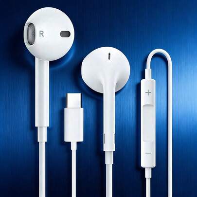 Auriculares estéreo con cable USB Tipo-C compatibles con 17 Air/16/15 Pro Max Plus, compatibles con iPad Pro, auriculares con cable USB-C compatibles con 15/16 Pro Max Plus, compatibles con iPad Pro, teléfonos Android Galaxy Note10/20, A53/A54, OPPO, Vivo, etc., auriculares Tipo-C USB-C con micrófono, adecuados para Galaxy S25/S21/S22/S23/S24/Ultra/Plus/Note 20/Z Flip/Z Fold/A15/A16, etc.