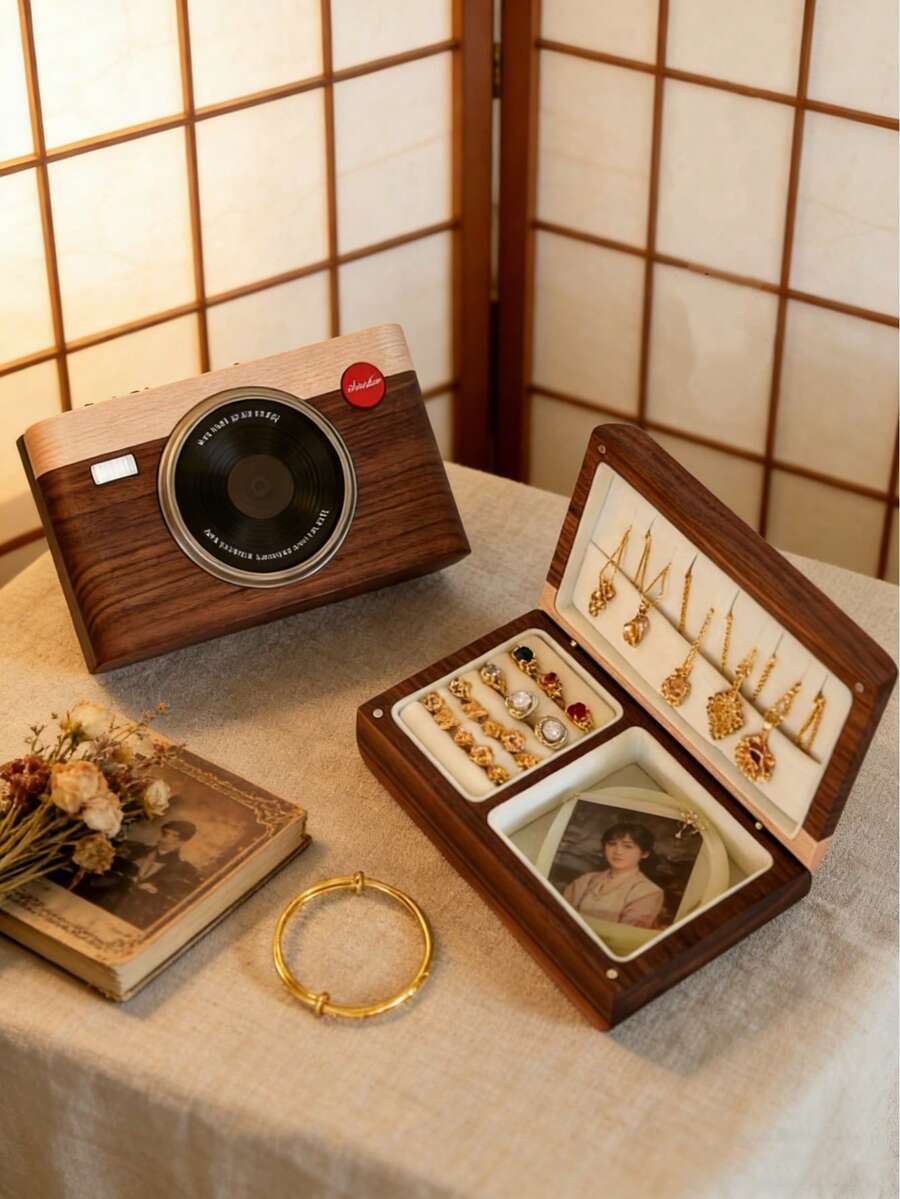 Jewelry Bags - Hộp đựng trang sức hình máy ảnh bằng gỗ óc chó đen - Xem 1