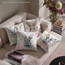 MEMNUN 4件套复活节花卉边框兔子印花涤纶装饰抱枕套【不含枕芯】，尺寸：17.7*17.7英寸（45*45厘米）/19.69*19.69英寸（50*50厘米）/15.75*15.75英寸（40*40厘米），【单面印花】花卉蝴蝶复活节春季主题抱枕套，适用于沙发、床、客厅、卧室、汽车、办公室、酒店装饰，是馈赠亲友的完美礼物，复活节家居纺织品装饰 - 彩色 - 查看 8