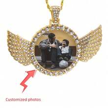1 Customized Photo Circular Necklace With Chain - Vintage Bohemian Feng Shui Diamond Wing Pendant, Personalized Women's Jewelry Gift, Valentine's Day Gift, Casual Outfit, Craftsmanship, Nostalgic Souvenir, Bohemian Style, Exquisite Craftsmanship, Fashionable Accessories - 彩色 - 查看 3