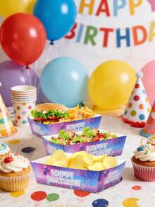 20pcs/40pcs/60pcs Gradient Purple Kpop Happy Birthday Paper Food Boats Disposable Singer Star Paper Food Tray Disposable Serving Tray Cardboard Hot Dog Holder For Burgers Fries Sandwiches Picnic Girl Party Supplies - Multicolor - View 3