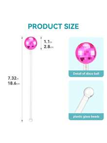 5件套 70年代派对酒吧咖啡厅塑料圆顶镜面鸡尾酒搅拌棒 - 彩色 - 查看 7