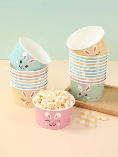 12个复活节主题一次性纸碗，可爱兔子零食碗、冰淇淋杯、派对纸碗、甜点碗，复活节装饰品，家居装饰品，厨房桌面装饰品，复活节派对用品，寻蛋派对用品，复活节礼物，春季装饰品