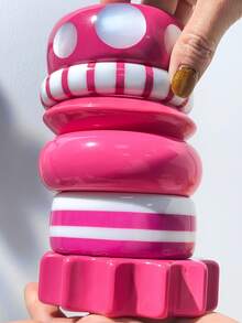 1件奢华镂空花朵手镯，玫瑰粉色多元素串珠设计，适合女性日常佩戴，是送给朋友和母亲的理想珠宝礼物。 - 多色B - 查看 9