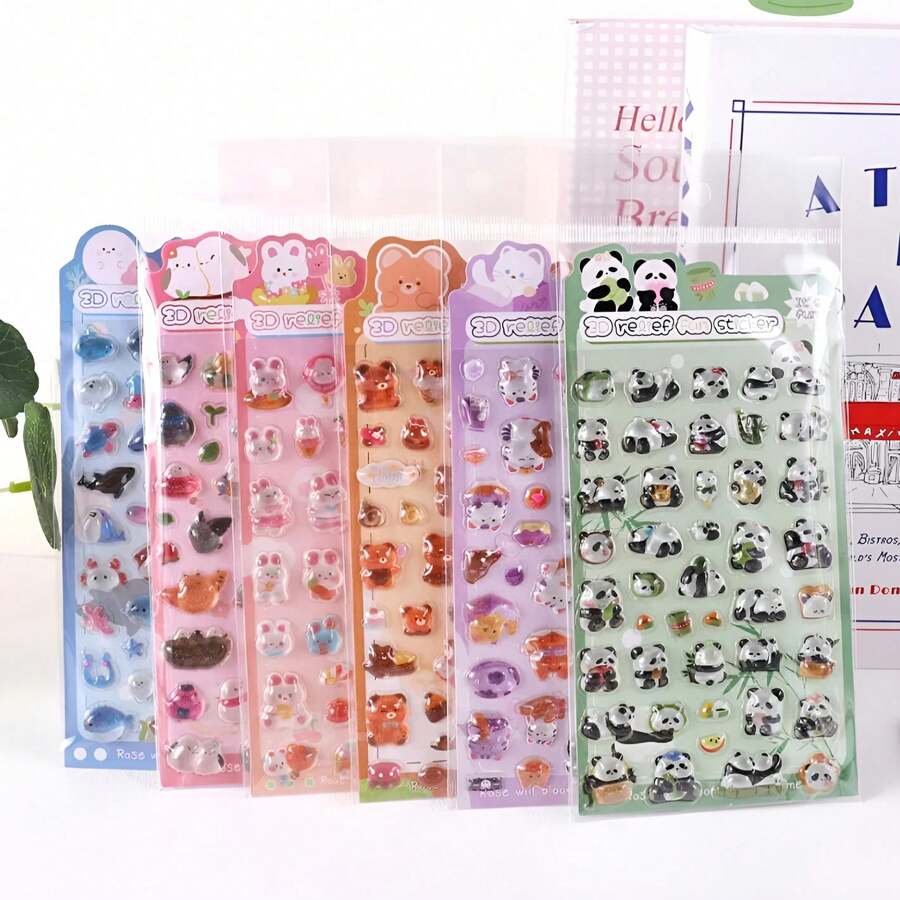 1 pieza Lindo sticker 3D en relieve con partículas, sticker 3D en relieve decorativo de dulces serie animal de papel - Multicolor - Ver 1