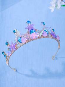 1pc Elegant Crystal Princess Crown, Starfish, Seashell Mermaid Tail Headband, Performance/Birthday Gift Crown - Lake Blue - View 2