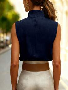Top sin mangas de cuello alto con pliegues, top ajustado de diseño exclusivo y elegante para el día a día, para mujer, de verano y casual - azul real - Ver 2