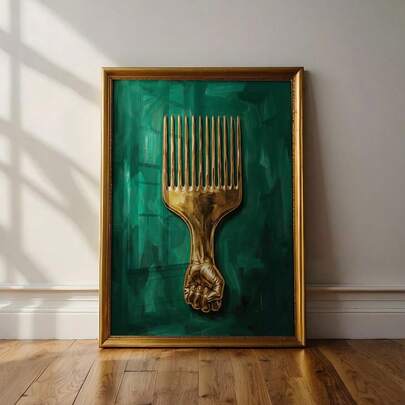 1pc Framed/Unframed African Black Power Canvas Poster Golden Green Pick Afrocentric Luxury Wall Art Print Minimalist Girly Room Aesthetic Decor Retro Painting For Apartment,Living Room,Bedroom,Modern Home Decoration