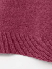 New Spring/Summer Women Knit Short Sleeve Top, Casual Minimalist Watermelon Red Solid Color Crew Neck Pullover, Suitable For Daily Wear And Commuting - Plum Red - View 8