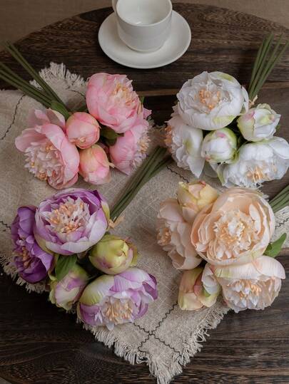 Bó hoa mẫu đơn cổ điển 5 bông/lô, hoa giả, trang trí nhà cửa, đạo cụ chụp ảnh, đồ trang trí phòng khách.