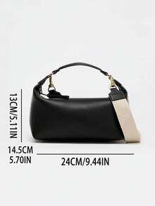 Women's Bowling Ball Shaped Handbag, Fashionable Shoulder Bag With Adjustable Strap, Canvas & PU Leather Small Square Crossbody Bag - Black - View 4