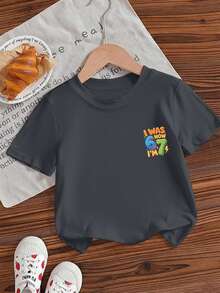 Young Boy Casual Graphic Print Crew Neck Short Sleeve T-Shirt, Summer Top - Dark Grey - View 6