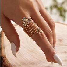 1 pieza Anillo de primavera con flor de perla exagerada y de moda - Amarillo Oro - Ver 11