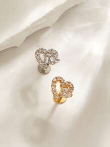 1pc Fashionable Minimalist Luxury Heart Diamond Stainless Steel Stud Earrings, Suitable For Women's Daily Wear - Multicolor - View 1