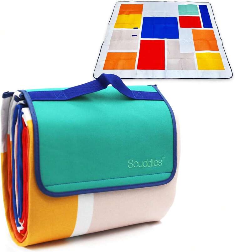 Manta de Picnic de Doble Capa para Exteriores, Resistente al Agua, práctica, para Primavera, Verano, Camping, Ideal para la Playa - Azul - Añade 12