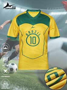 World Cup Brazil Soccer Jersey For Teens & Youth, #10 Player, Outdoor Sports Fitness Running Soccer T-Shirt, Suitable For Soccer Training, Matches, Soccer Enthusiasts, Men's Gift - Yellow - View 3