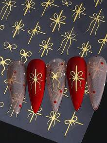 1 Sheet Green Red Gold Bow Nail Art Stickers Adhesive Sliders DIY 5D Embossed Nails Polish Manicure Sticker Decals Nail Supplies - Multicolor - View 5