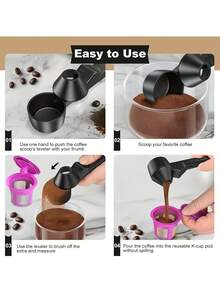 2 Tbsp Reusable Coffee Scoop Compatible With K-Cups, Includes Funnel For Ground Coffee, Protein Powder And Tea - Multicolor - View 5