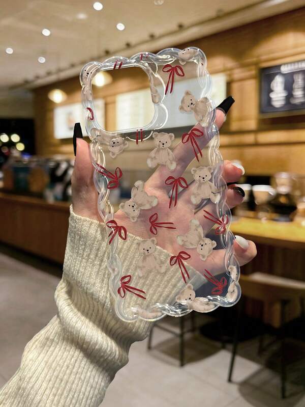 Bowknot Teddy Bear Colorful Knitted Wavy Edge Minimalist High-End TPU Painted Anti-Drop Phone Case Compatible With IPhone 17pro/17Air /17/17promax 16/11/16pro/16plus/16promax/16e/15Promax/13/14/12/XS/XR/7G/8PXR /7/8, Painted Compatible With IPhone 15Promax, 13, 14, 11, Soft Silicone Anti-Drop Phone Case Compatible With IPhone 12/14