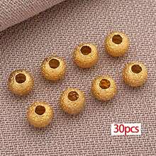 30颗磨砂圆形黄铜珠，18K镀金，3/4/5/6毫米金属球珠，散珠隔珠，适用于珠宝制作，如手链、项链、耳环等工艺品。 - 彩色 - 查看 14