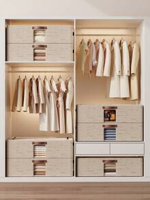 1pc Fabric Storage Box With Wheels, Foldable Portable Clothes Storage Bin, Removable Wheels, Dual Handles, Steel Frame Support For Wardrobe, Room, Dorm, Bedding, Bedroom Storage, Valentine's Day Gift & Decor - Beige - View 8