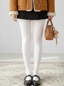 新款丝绒时尚咖啡棕色收腹女士打底裤，舒适性感抗起球紧身裤，适合商务、工作和日常穿着，可搭配女士丝袜。 - 白色 - 查看 6