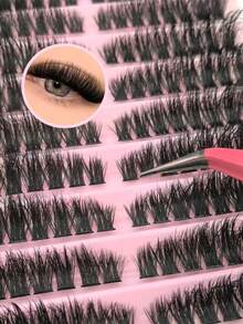 160片独立睫毛簇，80D D型卷翘，8-16毫米，DIY单根睫毛嫁接套装，超浓密、蓬松、自然，可重复使用，适合居家、外出、日常生活、婚礼、约会、派对、音乐节和旅行等场合。 - D - 查看 3