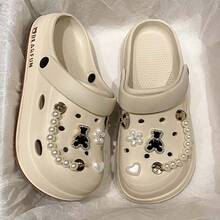 女士休闲轻便EVA镂空拖鞋，可爱卡通熊设计，适合室内外穿着，夏季 - 卡其色 - 查看 3