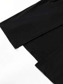 EARO 女士长款开衩紧身连衣裙，高端设计感，时尚休闲百搭，可作内搭或外穿，紧身褶皱小圆领短袖弹力迷你连衣裙，黑色，夏季优雅之选 - 黑色 - 查看 5