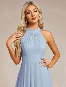 EVERPRETTY 优雅荷叶边露背高低摆雪纺浅蓝色伴娘礼服，中长款，适合婚礼、派对、正式场合，春季 - 淺藍色 - 查看 7