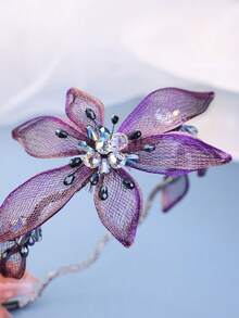 1pc Women's Handmade Blue Flower Crystal Headband, Ombre Color, Everyday & Formal Dress Accessory,Wedding Hair Accessories - 紫色 - 查看 4