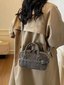 Vintage &Retro Bag 1pc Coffee Brown Shoulder Bag  Large Capacity Soft Leather Boston Tote Bag For Women, Four Season Commuter Handbag, Fall & Winter New Arrivals, Retro Inspired Bag For Women - 灰色 - 查看 5