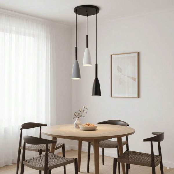 1pc Modern Minimalist Office Style Pendant Light, E27 Lamp Base, 3-Heads Macaron Color, Suitable For Meeting Room, Office, Indoor Dining Room, Living Room, Bulb Not Included