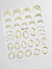 Adesivi per unghie stile francese 3D con bordo geometrico asimmetrico dorato e argentato, cornice asimmetrica, design a strisce graffiti e linee francesi, adesivi per unghie autoadesivi olografici fai-da-te in stile Y2K, decorazioni per salone di unghie e forniture per unghie - Multicolore - Visualizzare 8