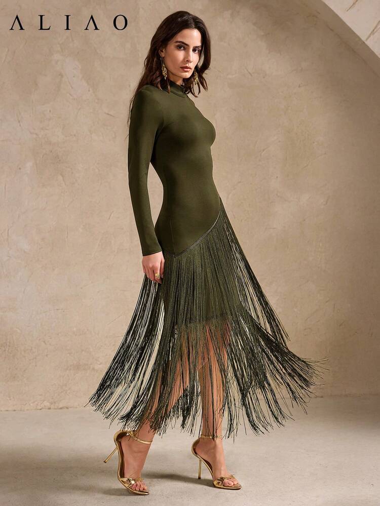 olive green fringe dress Women's Hayride Dreams Faux Suede Fringe Mini Dress in Dusty Olive main image 1