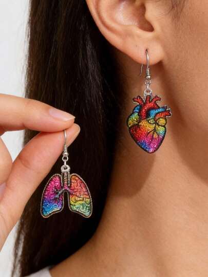 2 piezas Pendientes acrílicos con elementos de contraste de color de jeringa y estetoscopio de enfermera de dibujos animados creativos para mujeres