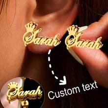 Custom Name Double Layer Earrings ,Personalized Heart Crown 3D Nameplate Earrings, Fashion Women's Earrings, Suitable For Daily, Anniversary Gift - Gold - View 14