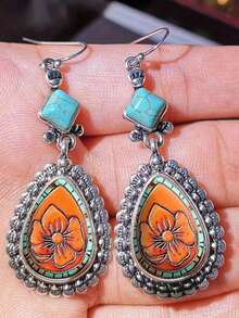 一对复古仿绿松石耳环，波西米亚风格耳环，女士耳环，生日周年纪念礼物，优雅朋友礼物 - 彩色 - 查看 2