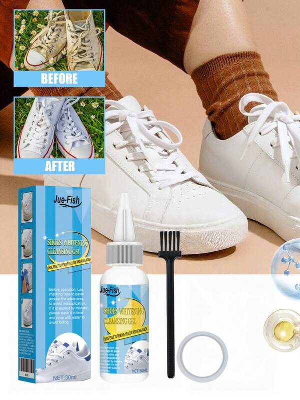 JUE FISH Limpiador de zapatillas Jue-Fish - Quitamanchas potente, agente blanqueador para limpiar zapatos decolorados, práctico set de cuidado de calzado