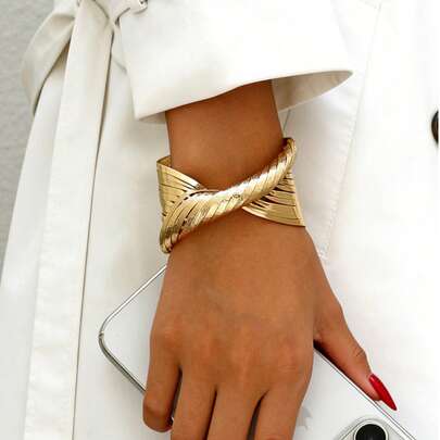 Minimalist Bohemian Style Adjustable Geometric Line Decor Wide Bangle