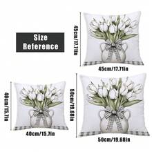 4pcs Simple Plaid & Floral Print Pillow Covers [Single-Sided Print], 17.7*17.7in(45*45cm)/19.69*19.69in(50*50cm)/15.75*15.75in(40*40cm), Spring Black & White Plaid White Floral Cushion Covers For Home, Sofa, Bedroom, Car Decor [Pillow Insert Not Included], Suitable For Daily Use, Home Decoration, Minimalist Style - Multicolor - View 3